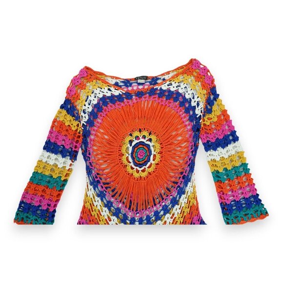 Venus S/M Hippie Chick Funky Boho Women's Crocheted Sweater 1970's - Picture 2 of 7